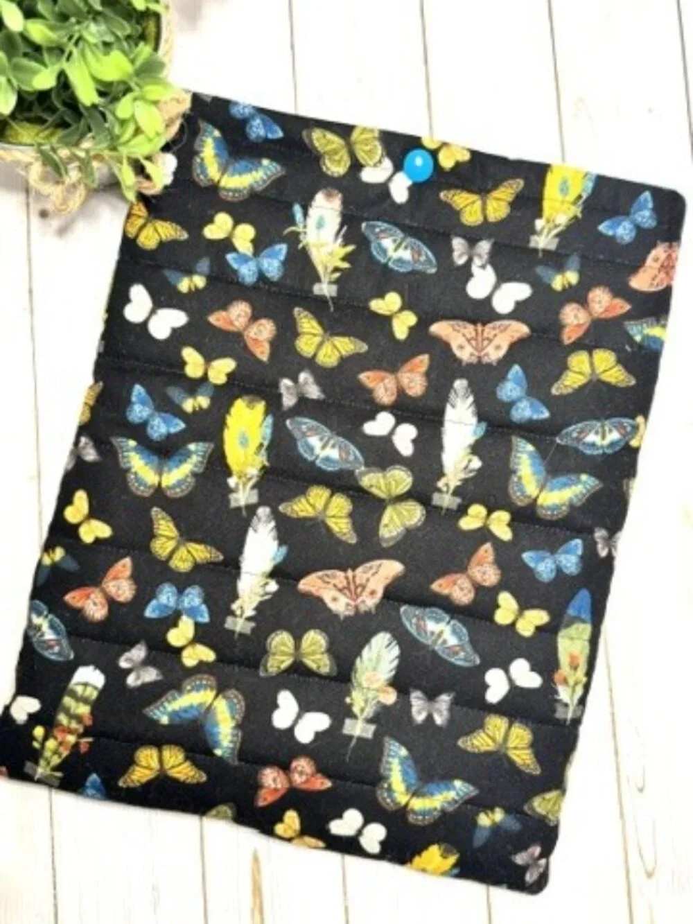 Quilted Butterfly Bible Cover | Padded Book Sleeve, Tablet Case (Black)